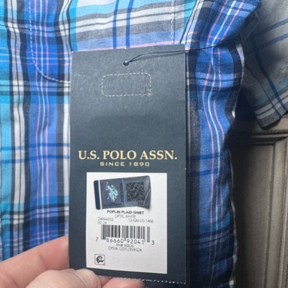 NWT US Polo Assn. short sleeve button down shirt in blue geometric Size XS (4/5) - Picture 3 of 5